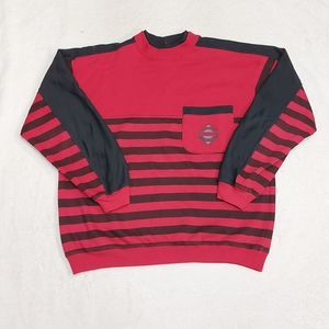 Vintage 90s Express Red & Black Striped Pocket Crewneck Sweatshirt Size Medium